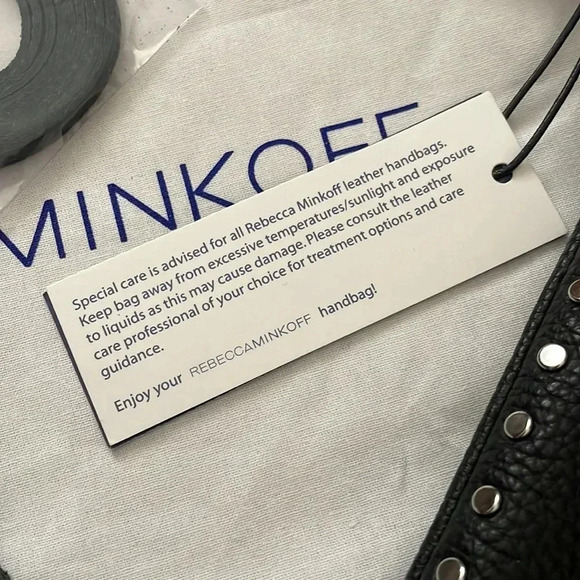 NEW ✨ Rebecca Minkoff Black Leather Bag w Silver Hardware and Studs Adj Strap - Picture 4 of 12